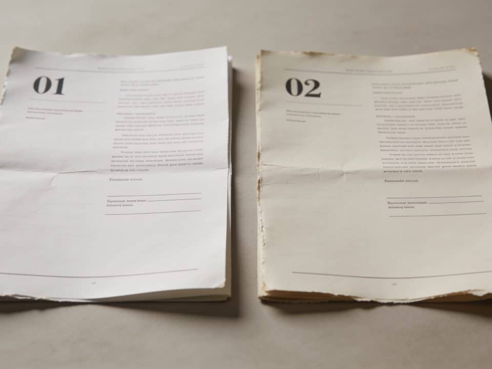 Deux documents juridiques cotes differentes cote a cote