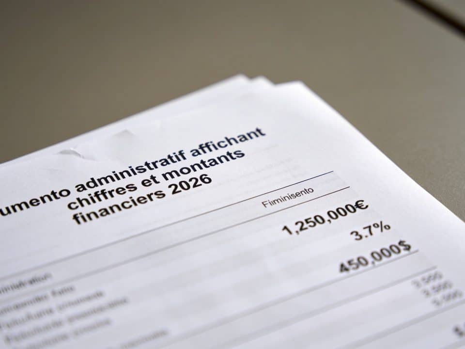 Documento administratif affichant chiffres et montants financiers 2026.
