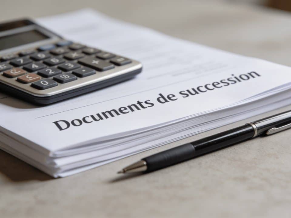Documents de succession avec calculatrice et stylo alignes